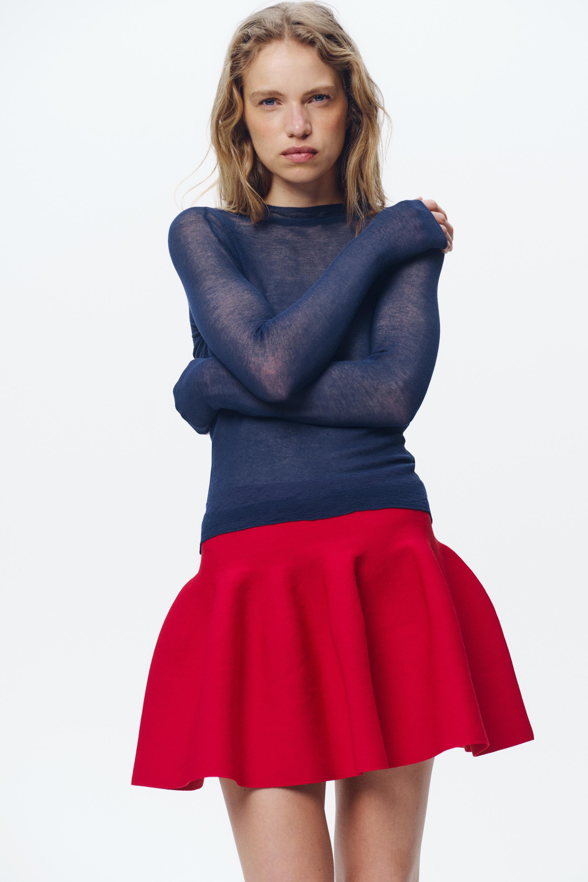 セミシースルー ニット トップス - ダイブルー | ZARA Japan / 日本