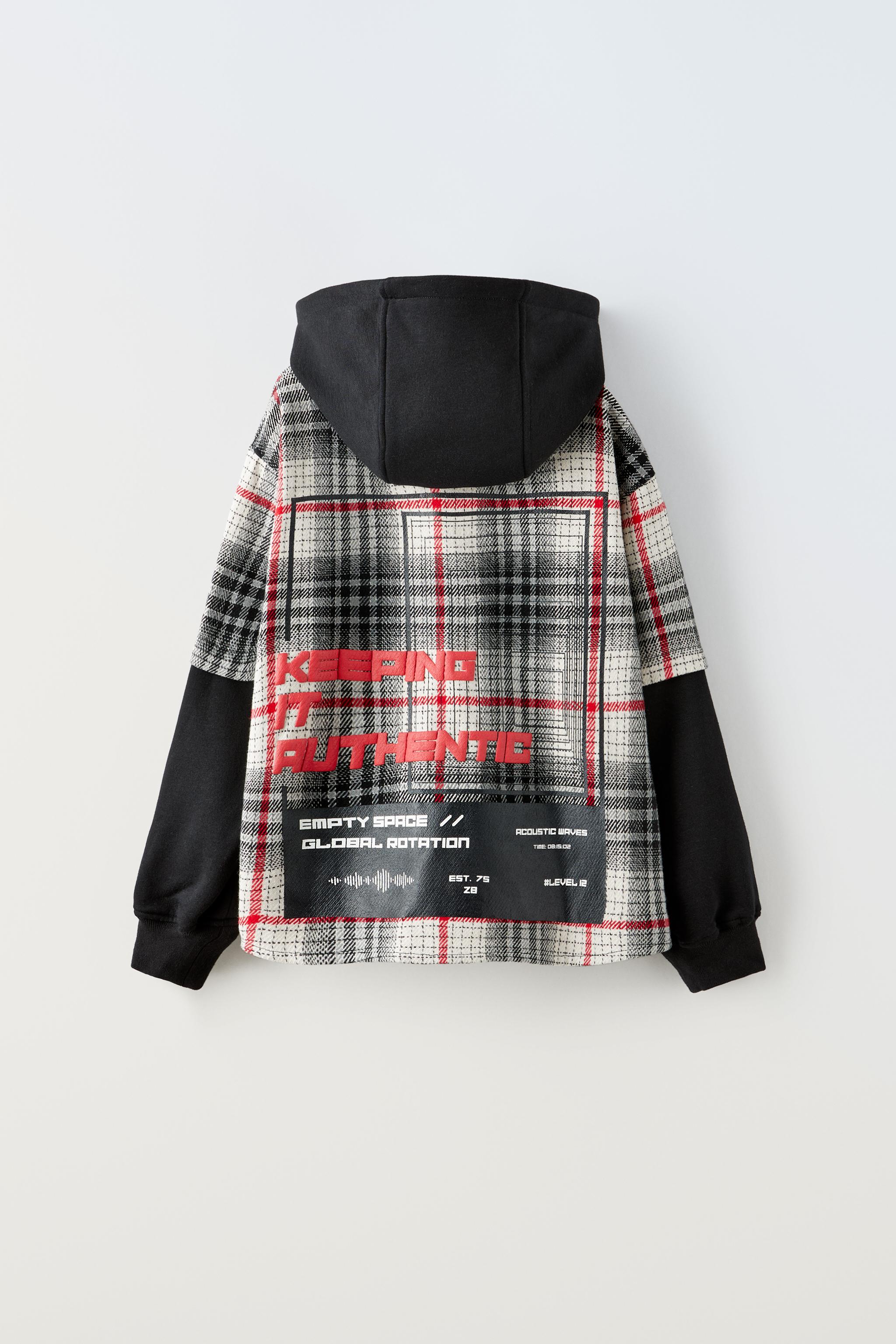 フード チェック シャツジャケット - ブラック | ZARA Japan / 日本