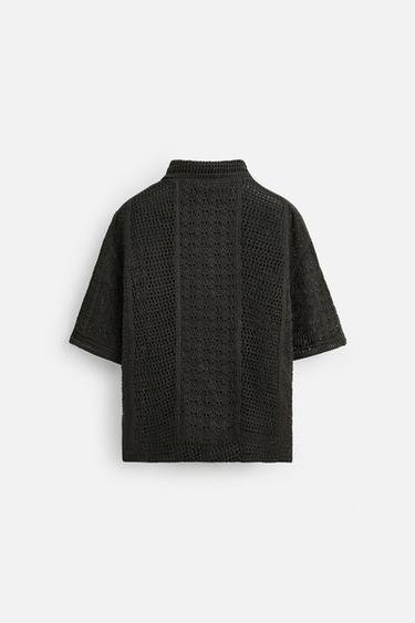 CROCHET TEXTURED POLO SHIRT - Grey green by Zara - Image 7