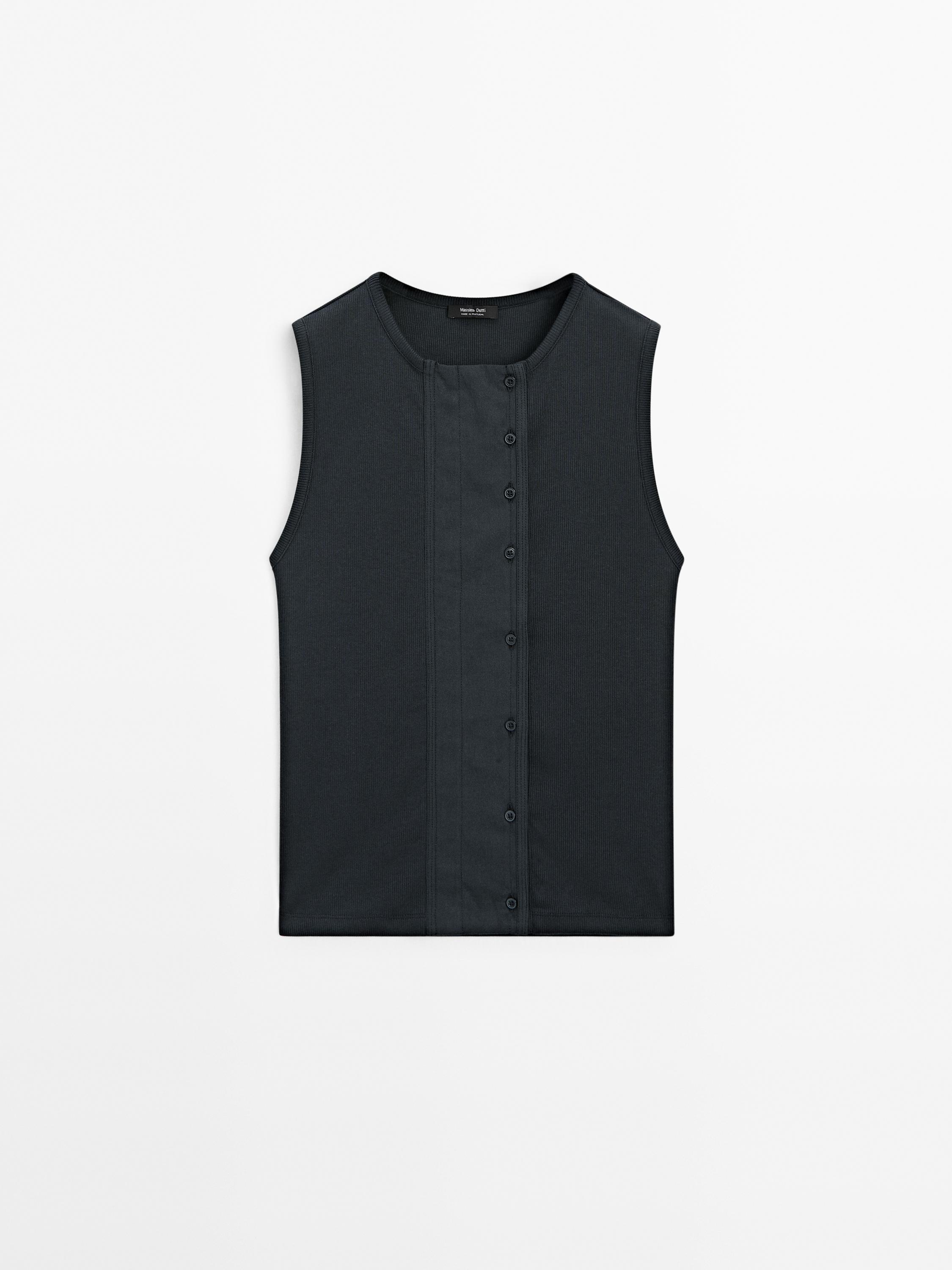 Top à patte de boutonnage en coton mélangé