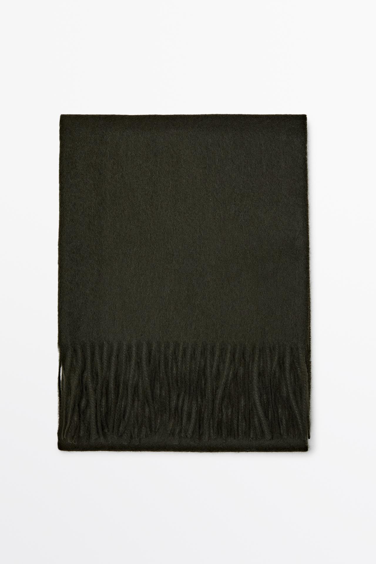 Wool blend scarf with fringing — Khaki