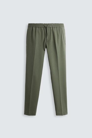 COMFORT FIT JOGGER WAIST TROUSERS - Dark khaki by Zara