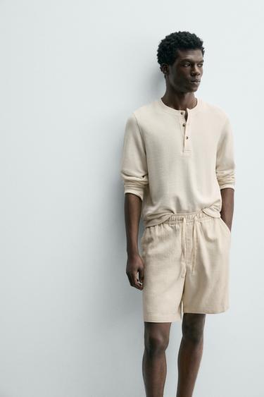 REGULAR FIT TEXTURED BERMUDA SHORTS - Light beige by Zara - Image 5