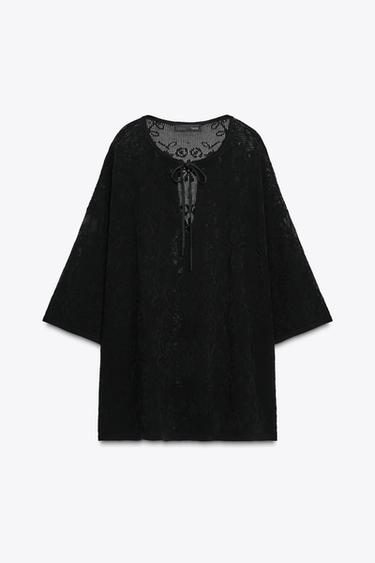 TOP OVERSIZE EN MAILLE TEXTURÉE À FLEURS - Noir de Zara