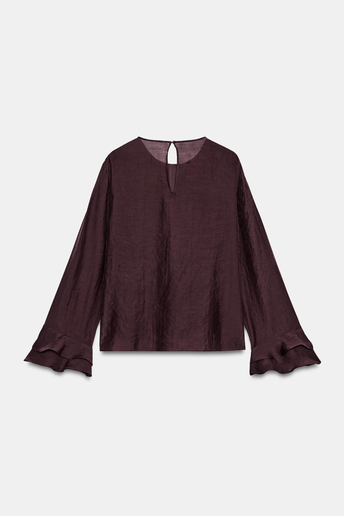 Женская рубашка Zara Ruffle, цвет: Бордовый — фото 7