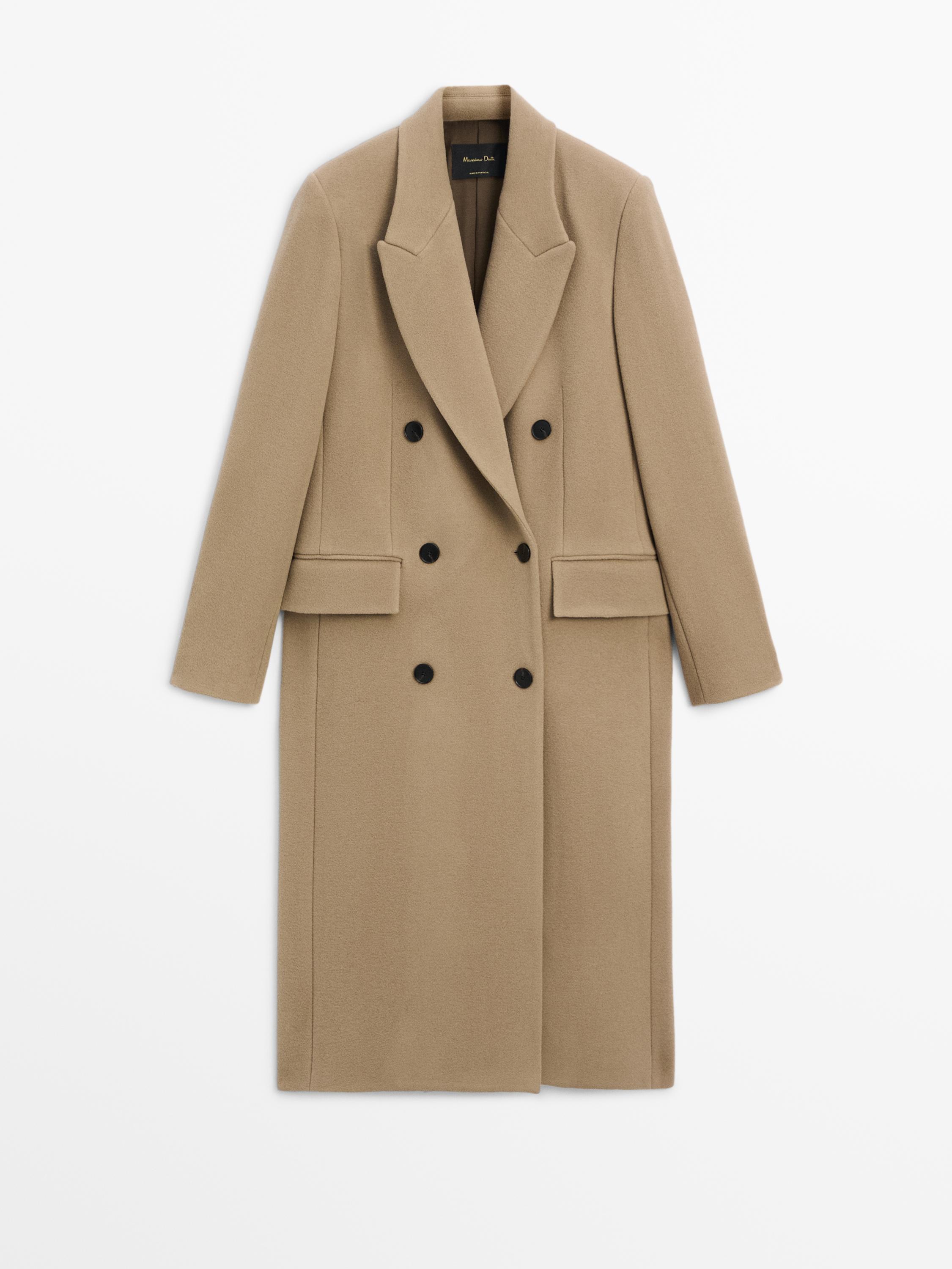 Long double-breasted wool blend coat