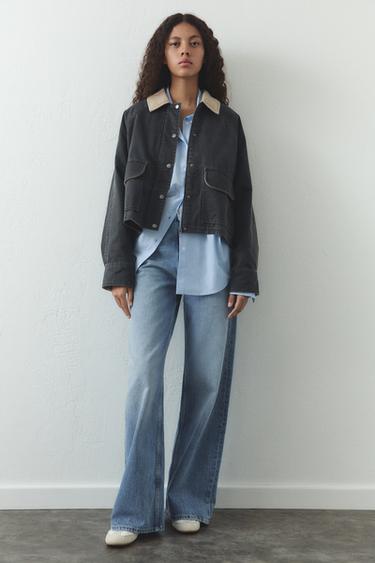 CAMISA OVERSIZE POPELÍN RAYAS - Blanco / Celeste de Zara