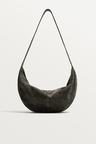 LEATHER SHOULDER BAG - Grey by Zara