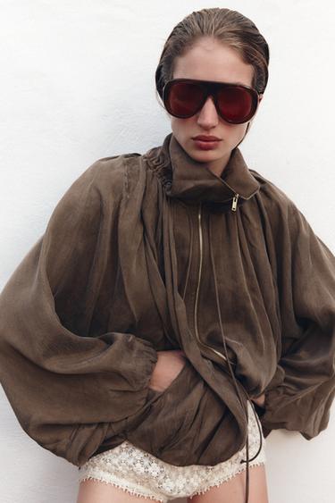 BOMBER FLUIDA ZW COLLECTION - Marrom-claro da Zara - Imagem 0