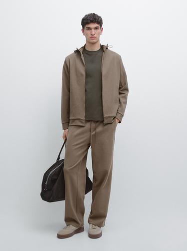 Veste à capuche en coton mélangé - Kaki de Zara - Image 0