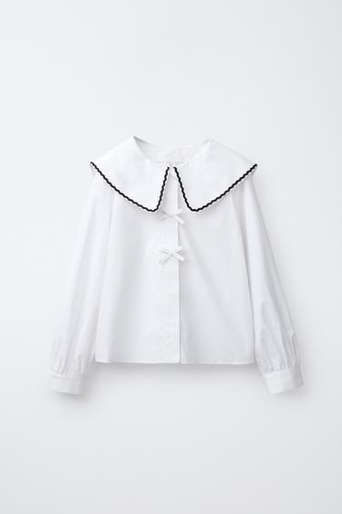 PICOT TRIM PETER PAN COLLAR SHIRT - White by Zara