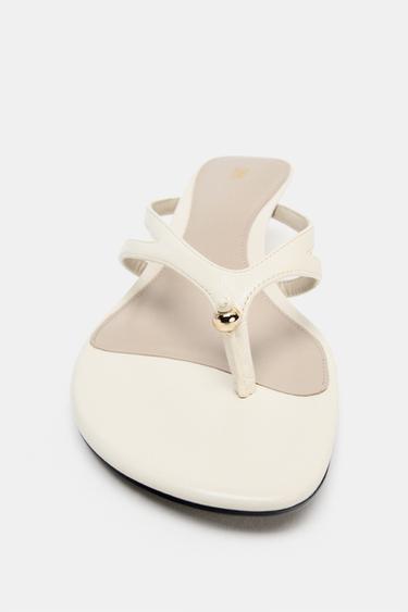 LEATHER SANDALS WITH METAL DETAIL - Ecru White by Zara - Image 4