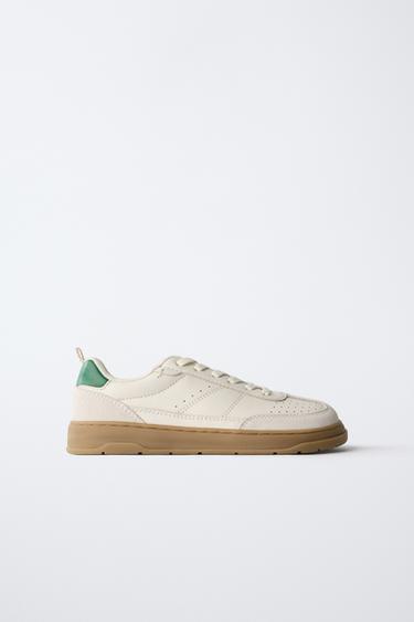 Zara BAREFOOT LEATHER SNEAKERS - White