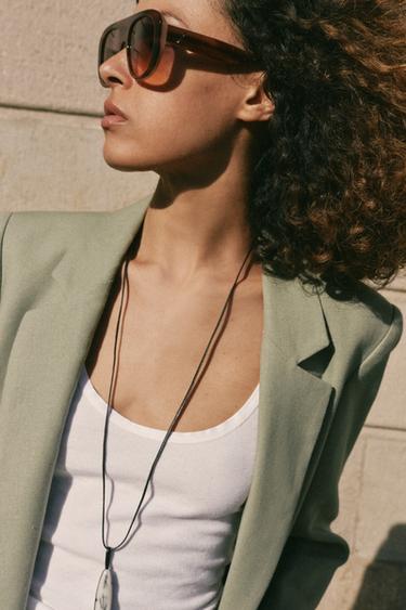 VESTE EN LIN À MANCHES RETROUSSÉES - Kaki clair de Zara