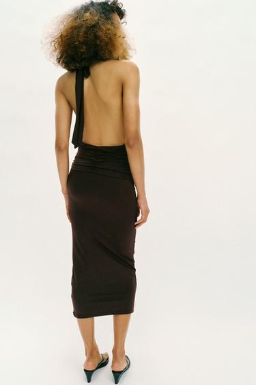 ROBE DRAPÉE À ENCOLURE AMÉRICAINE - Marron de Zara - Image 2