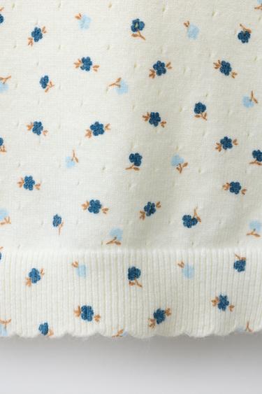 T-SHIRT EN MAILLE À FLEURS - Écru / Bleu de Zara - Image 3