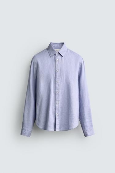 РУБАШКА КЛАССИЧЕСКОГО КРОЯ ИЗ 100% ЛЬНА — ЛАВАНДОВО-СИНИЙ от Zara