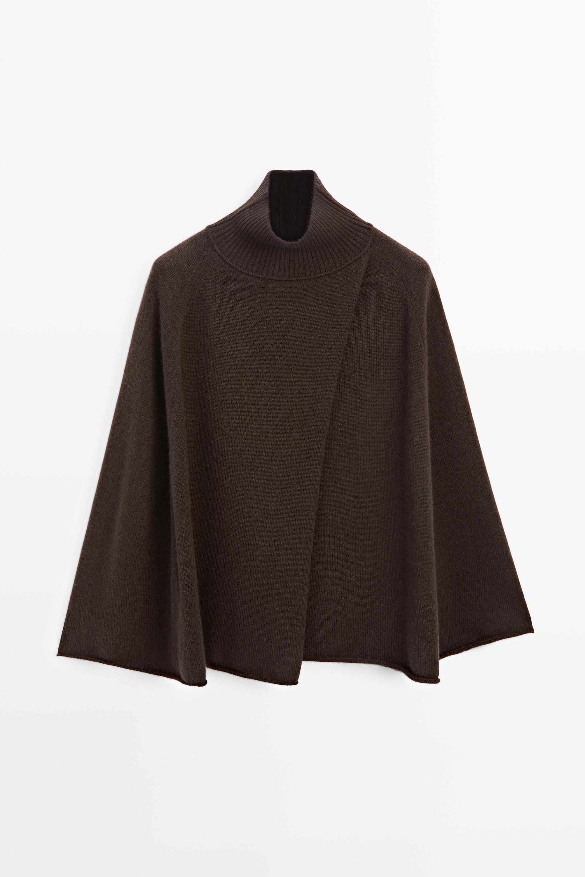 100% cashmere knit cape with crossover detail
