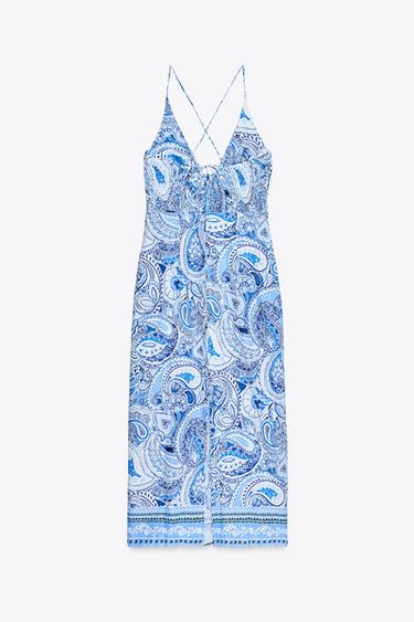 ROBE MIDI IMPRIMÉE AVEC NŒUD - Bleus de Zara - Image 7