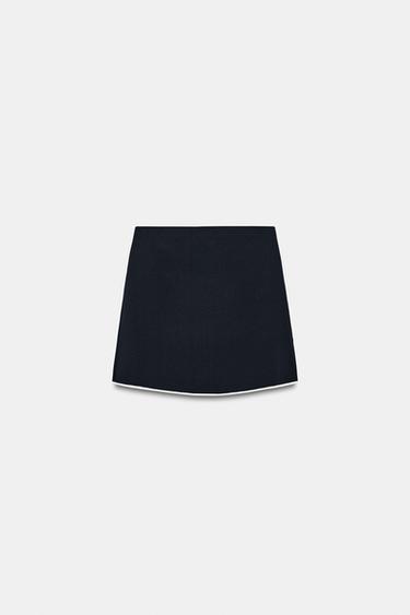 JUPE COURTE EN MAILLE À BOUTONS CONTRASTE - Bleu marine / Blanc de Zara - Image 7