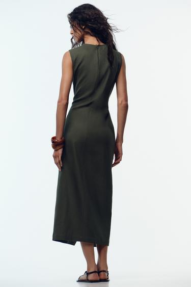 ROBE MIDI CEINTURE AVEC LIN - Kaki foncé de Zara - Image 5