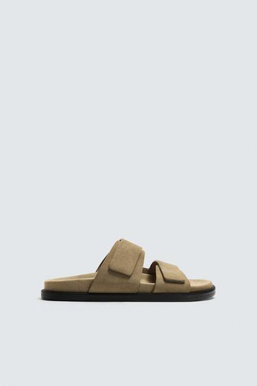 DOUBLE STRAP LEATHER SANDALS - Brown by Zara