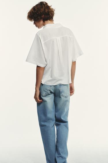 SEMI-SHEER COTTON SHIRT - Oyster-white by Zara - Image 4