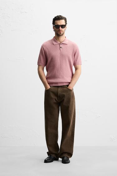 GERIPPSTES STRICK-POLOSHIRT - verwaschenes Rosa von Zara - Bild 0