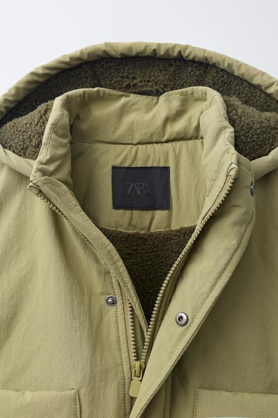 BLOUSON À CAPUCHE EFFET MOUTON - Kaki de Zara - Image 6