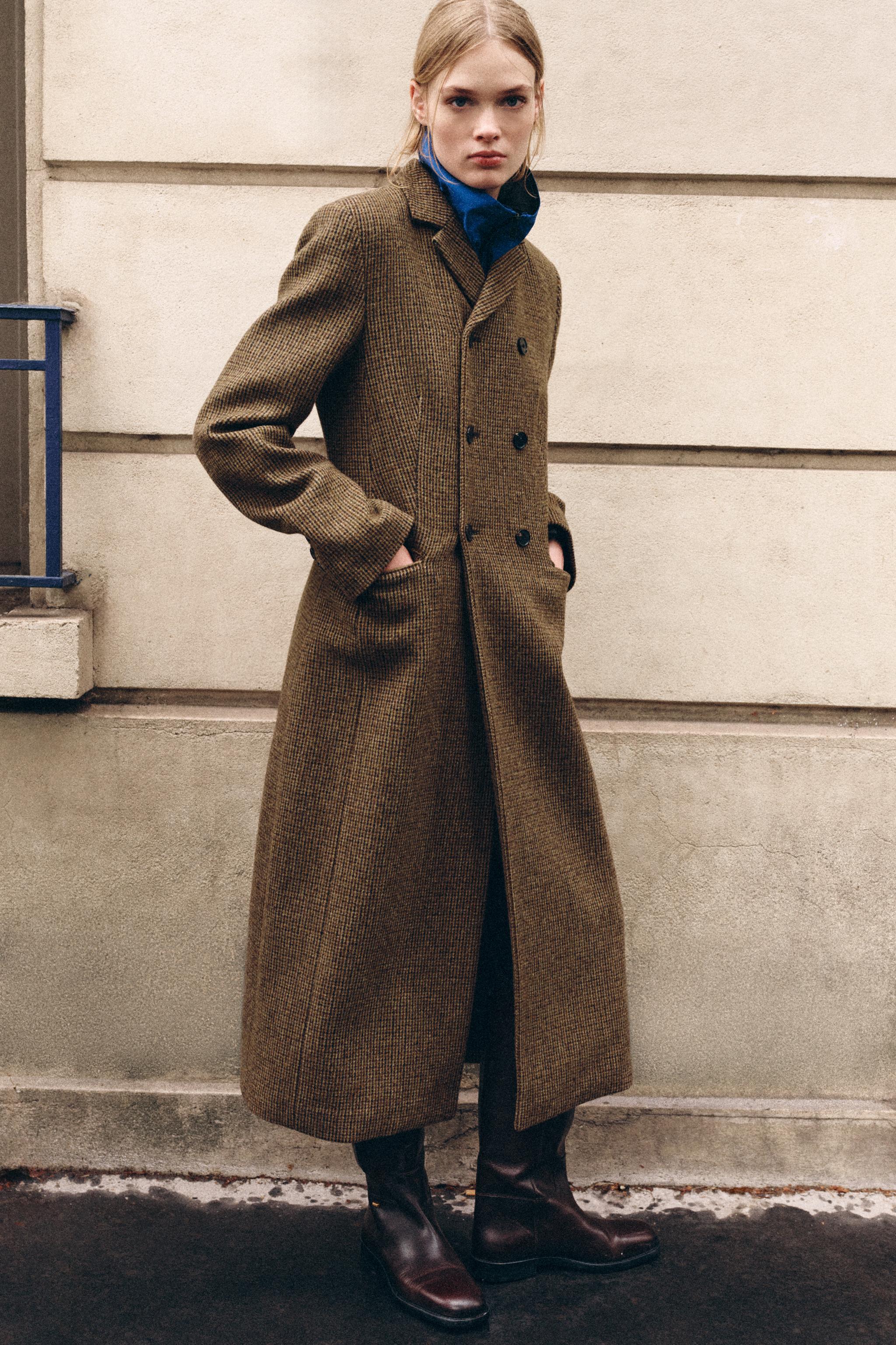 100%ウールチェック柄コート ZW COLLECTION - ブラウン | ZARA Japan