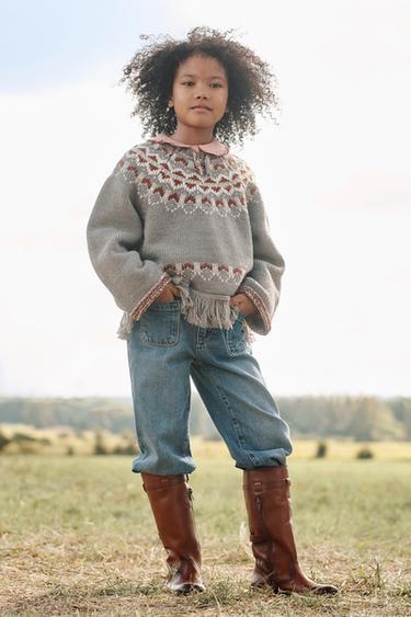PULL PONCHO À FRANGES AVEC LAINE ÉDITION LIMITÉE - Gris chiné de Zara - Image 1