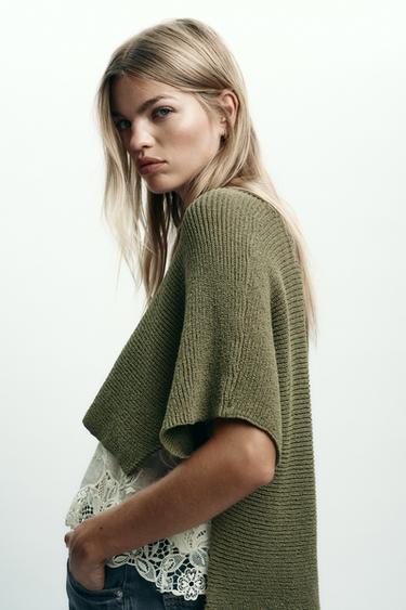 PULL EN MAILLE COMBINÉE - Kaki de Zara - Image 4