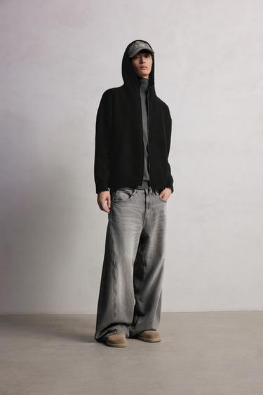 Zara 連帽針織開襟衫 - 黑色