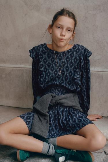 VESTIDO ESTAMPADO IKAT - Azul de Zara