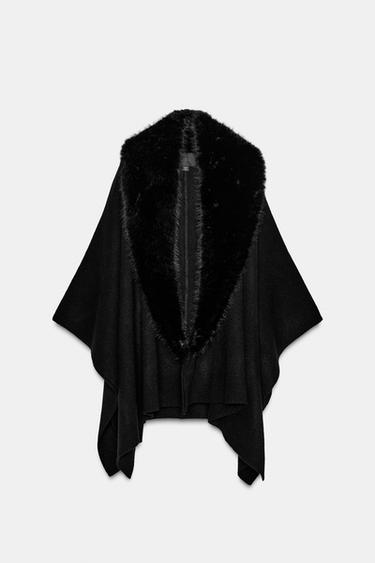 CAPE EN MAILLE EFFET FOURRURE - Noir de Zara
