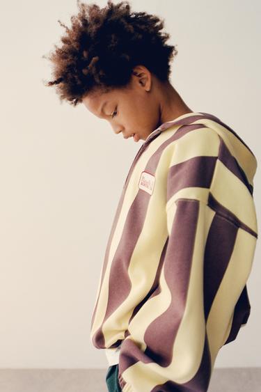 STRIPED PRINT HOODIE — Yellow 2