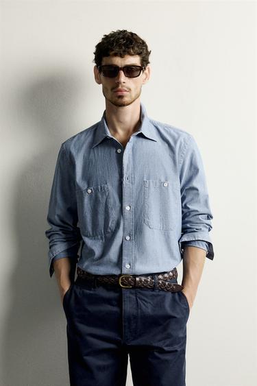 CHAMBRAY REGULAR FIT SHIRT WITH POCKETS - Mid-blue by Zara