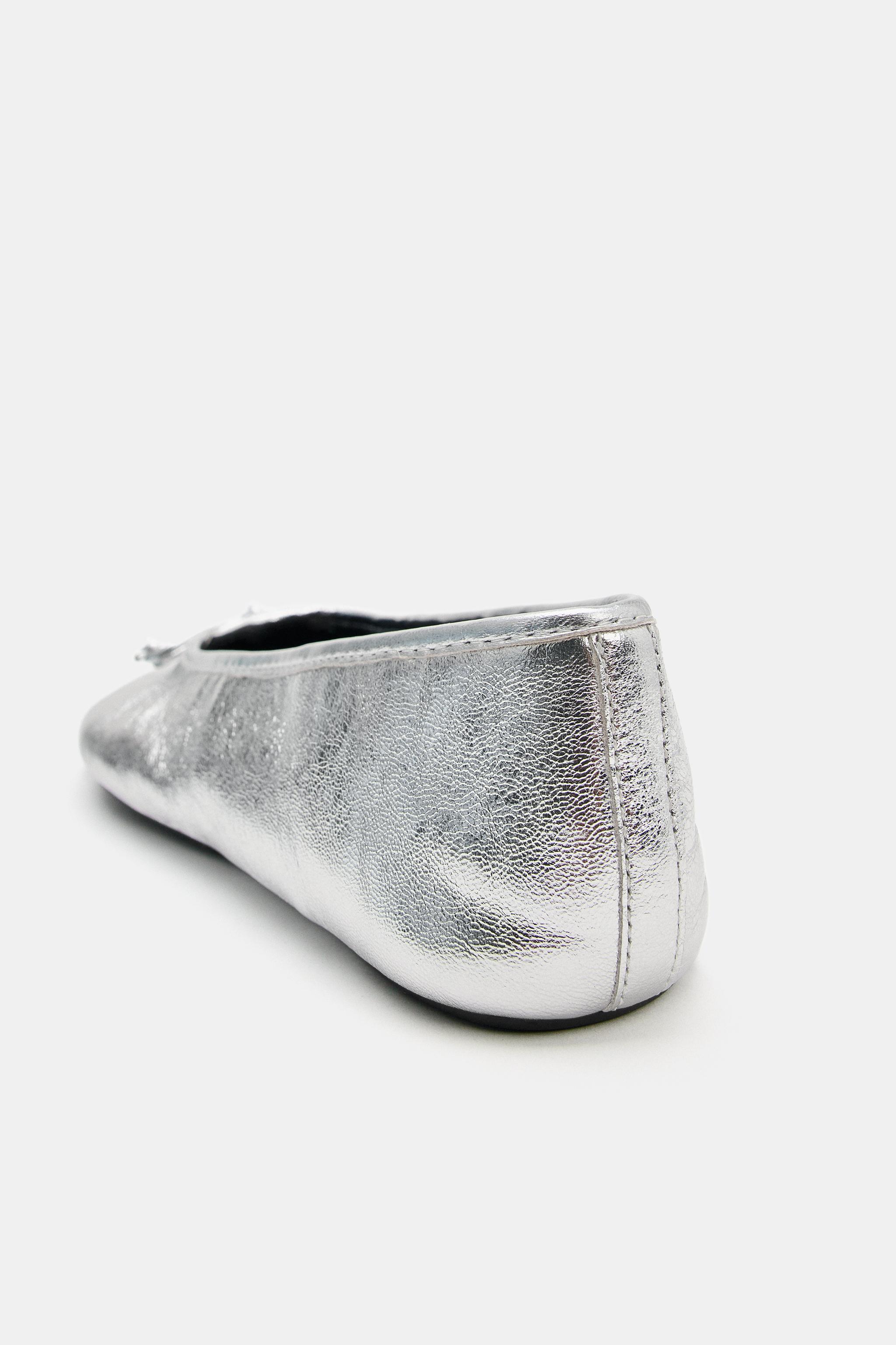 Обувь Zara METALLIC LEATHER BALLET FLATS — фото 6