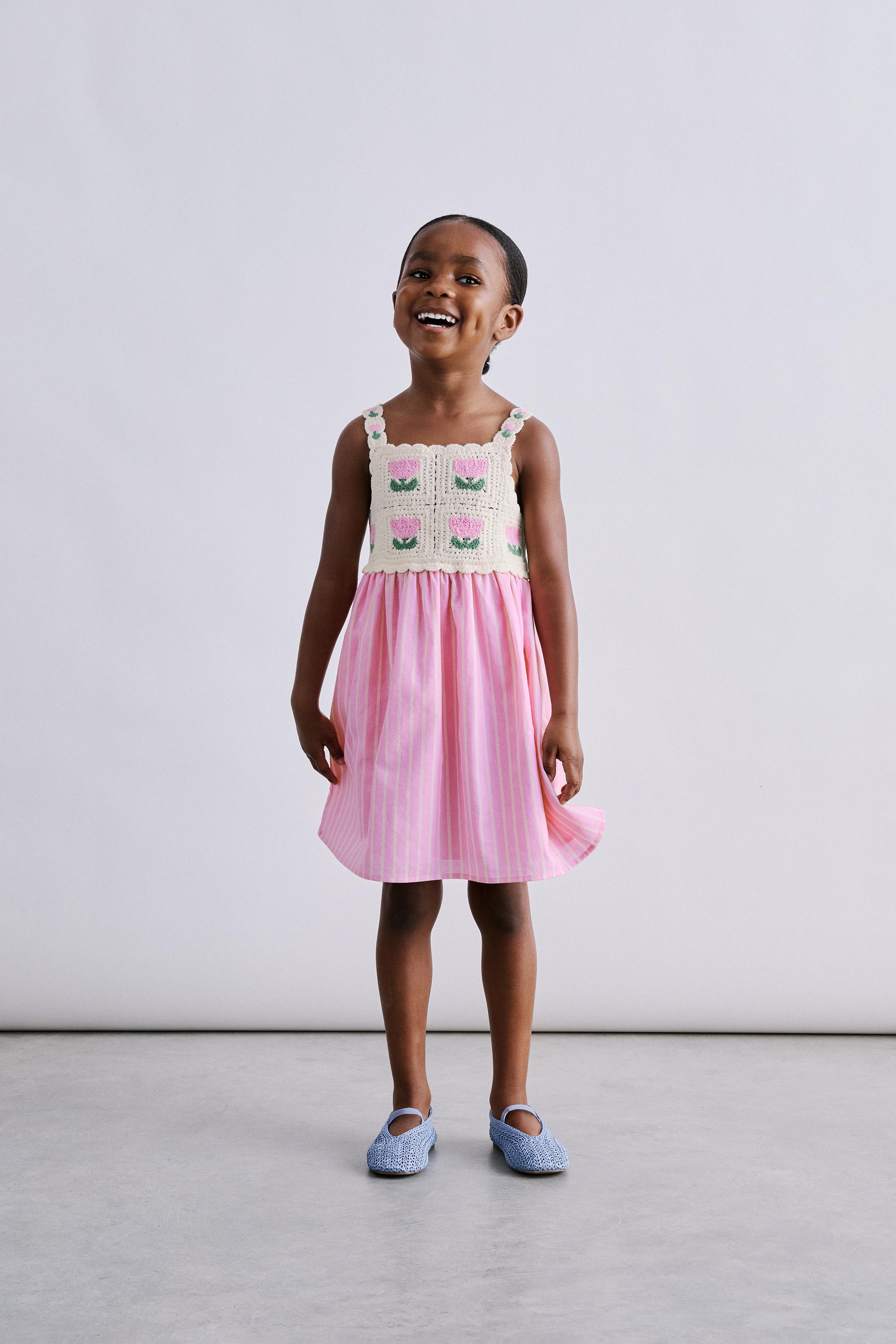 CROCHET KNIT FLORAL COMBINATION DRESS