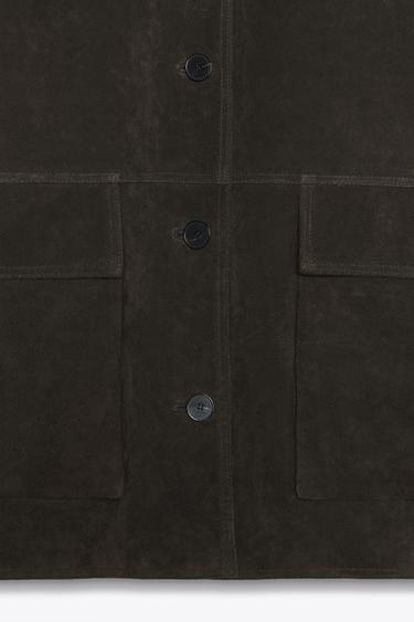 100% SUEDE LEATHER JACKET - Dark khaki by Zara - Image 8