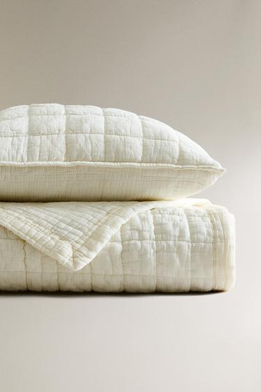 COTTON QUILT WITH SQUARES - Oyster-white by Zara