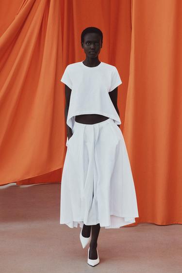 تيشرت غير متماثل بأكمام قصيرة - أبيض الخاص بـ Zara - صورة 0