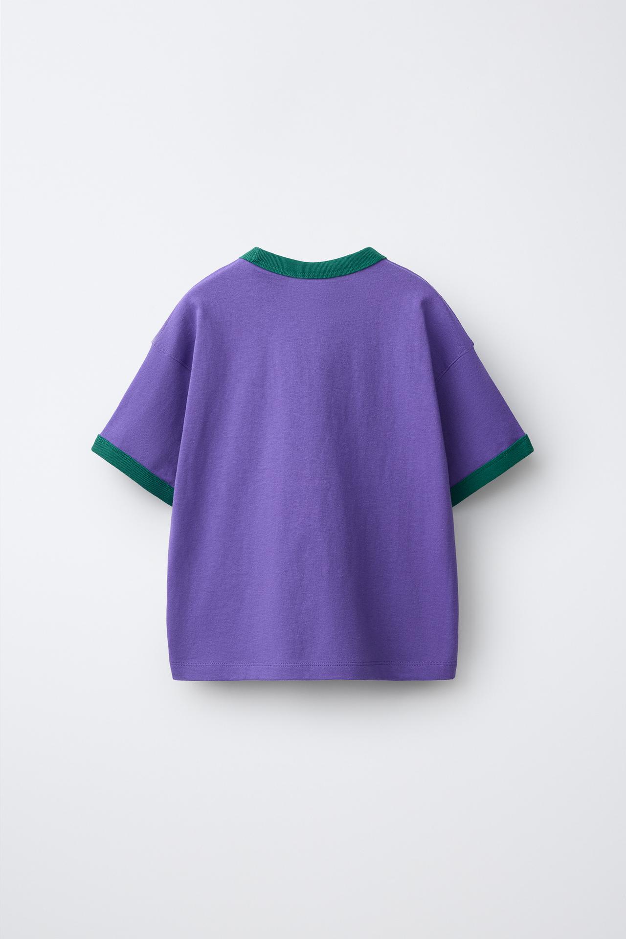 FRUIT OF THE LOOM™ EMBROIDERED CONTRAST T-SHIRT — Purple