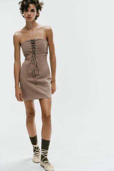 STRAPPY HALTER MINI DRESS - camel by Zara