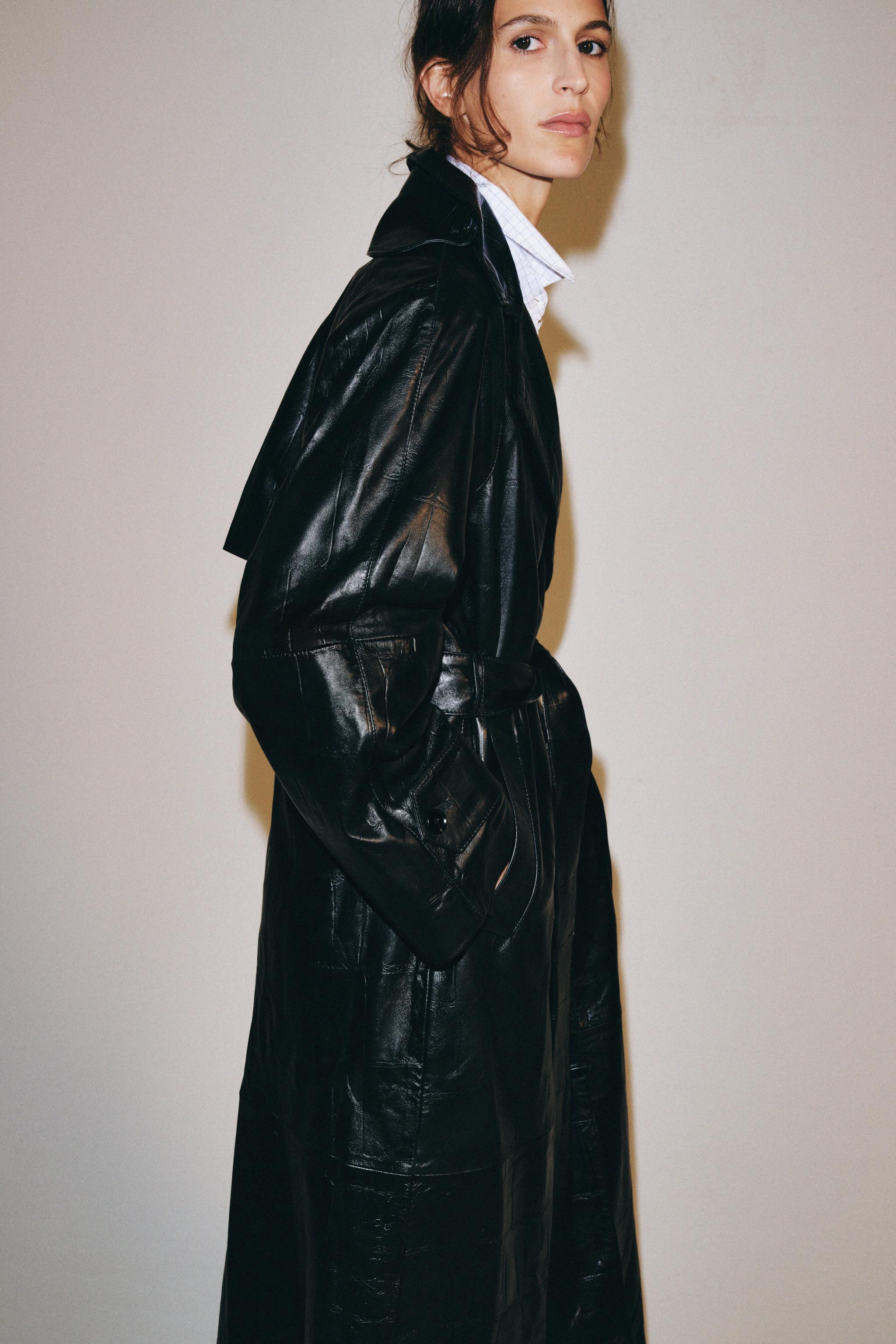 100% LEATHER LONG TRENCH COAT ZW COLLECTION