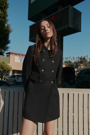 SHORT DOUBLE-BREASTED WOOL COAT - Black by Zara