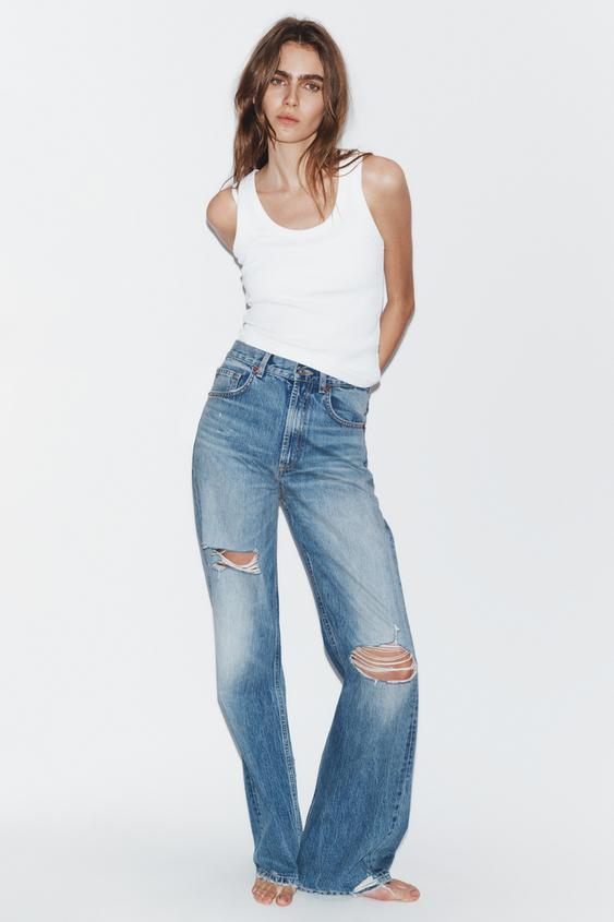 TRF RIPPED HIGH WAIST WIDE LEG JEANS