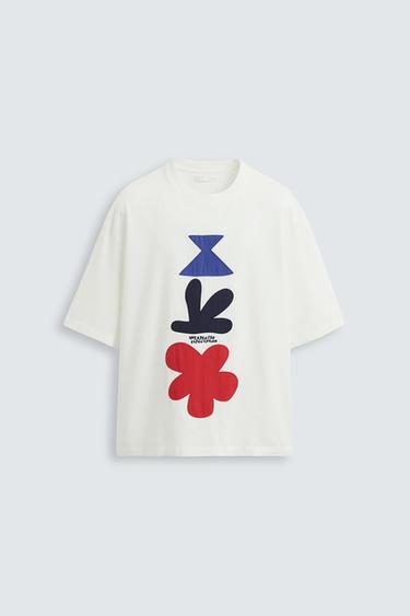 Zara GEOMETRIC PATCH T-SHIRT - White