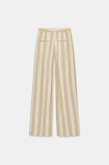 ZW COLLECTION STRIPED WIDE-LEG TROUSERS - Ecru / Beige by Zara - Image 5
