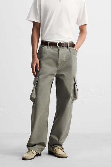 WASHED CARGO TROUSERS - mid khaki by Zara